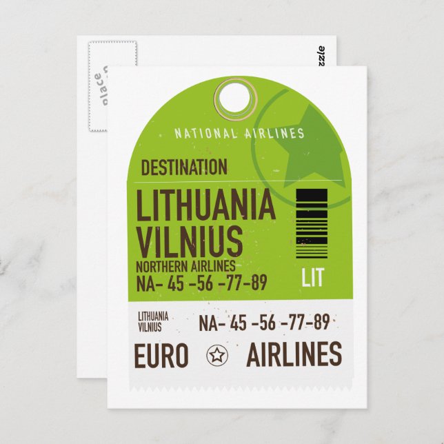 Litauen Vilnius Flugticket Postkarte (Vorne/Hinten)