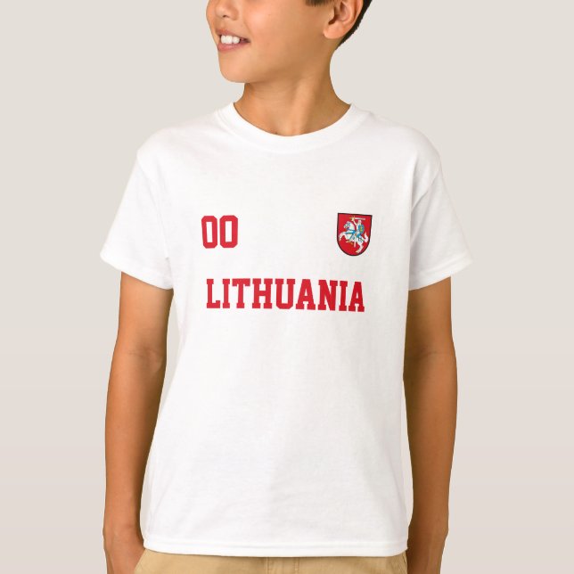 Litauen-Wappen Name & Nummer der Fußballkids T-Shirt (Vorderseite)