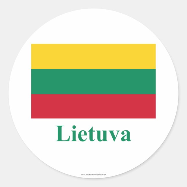 Litauische Flagge mit Name in Litauisch Runder Aufkleber (Vorderseite)