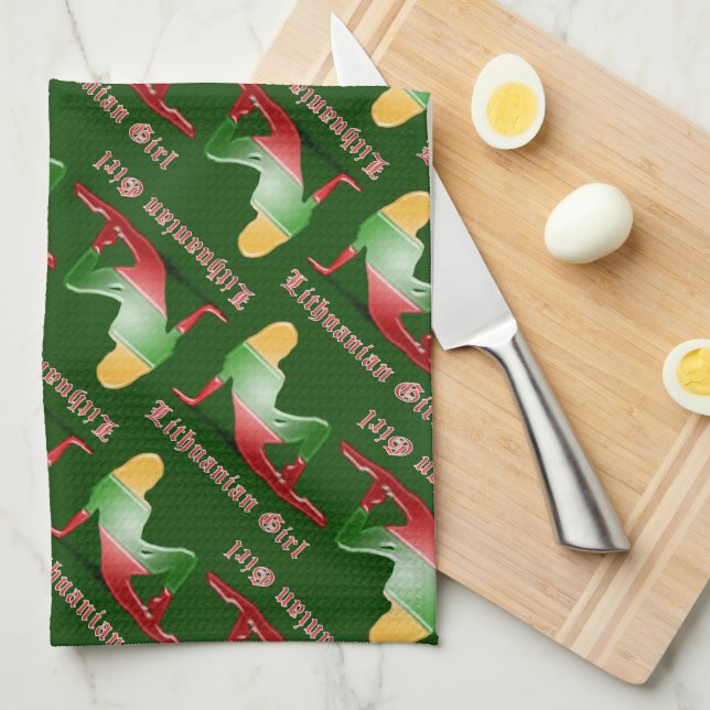 Litauische Mädchen-Silhouette-Flagge Küchentuch (Viertel Falte)