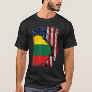 Litauische Wurzeln Halb Amerikanische Flagge Patri T-Shirt