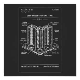 Litchfield Towers Blaupauseurissilhouette Poster