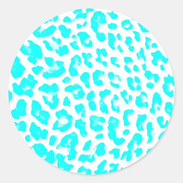 Lite Blue Leopard Print Runder Aufkleber (Vorderseite)