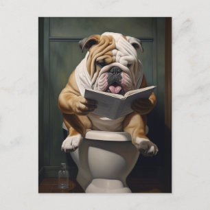 Literarische Bulldog   Funny Bathroom Spaß Feiertagspostkarte