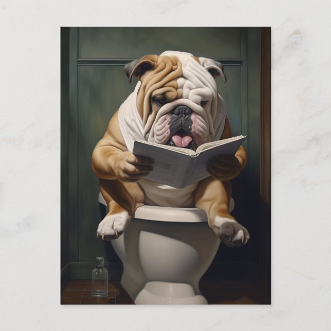 Literarische Bulldog | Funny Bathroom Spaß Postkarte (Vorderseite)