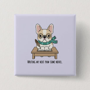 Literarischer Französischer Bulldogge Pastell-Schr Button