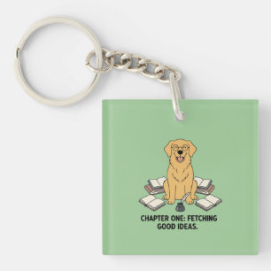 Literarischer Golden Retriever Grüner Acryl Schlüs Schlüsselanhänger