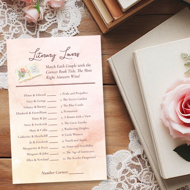 Literaturliebhaber Spaß Brautparty Spiel (Literary Lovers Bridal Shower Quiz Game)