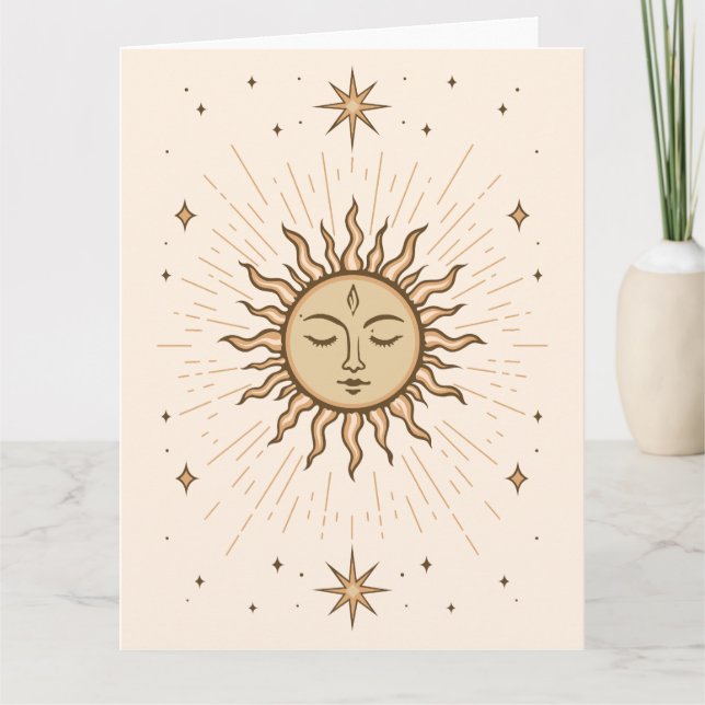 Litha Celestial Sun Face Summer Solstice Art Karte (Vorderseite)