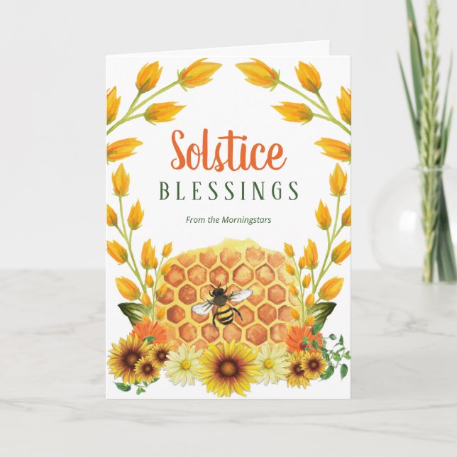 Litha Summer Solstice Floral Honey Bee Sonnenblume Karte (Vorderseite)