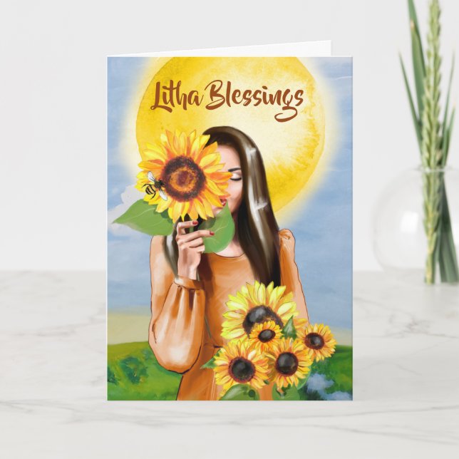 Litha Summer Solstice Sunflower Carte de vacances (Devant)