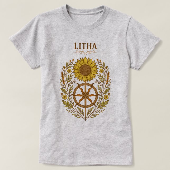 Litha Sunflower Wheel Summer Solstice Celestial  T-Shirt (Design vorne)