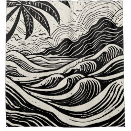 Lithographie der tropischen Insel Duschvorhang