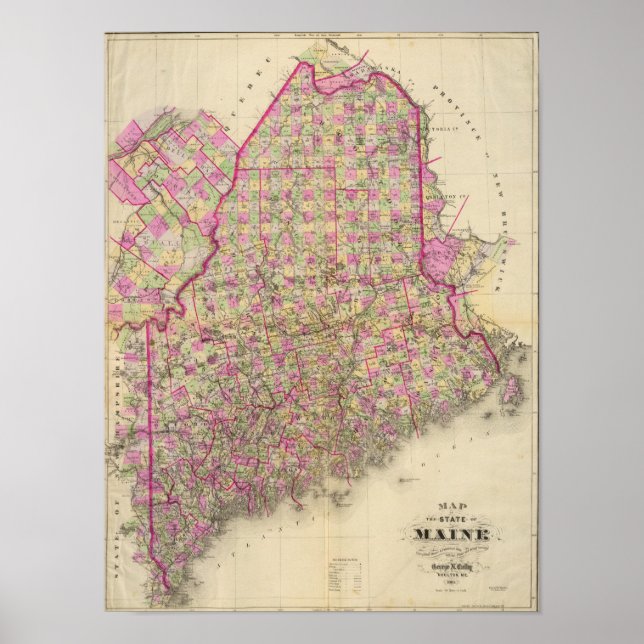 Lithographierte Karte von Maine Poster (Vorne)