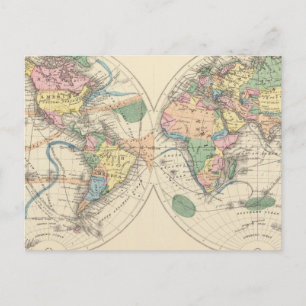 Lithographische Weltkarte Postkarte