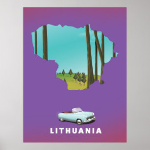 Lithuanie carte illustrée affiche voyage