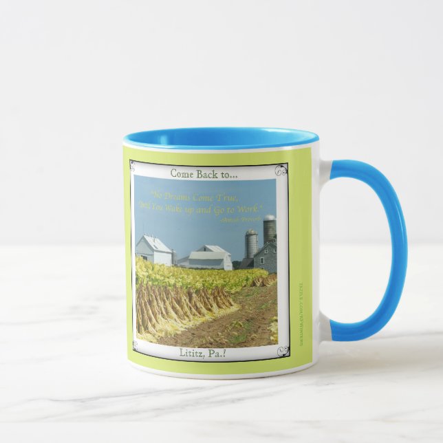 Lititz PA. Zurückgekommen! Landkreis-Bauernhof. Tasse (Rechts)