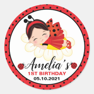 Litle Girl Ladybug Birthday Classic Round Sticker