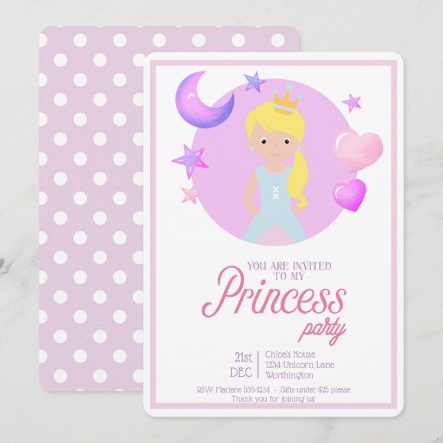 Litte Princesse Anniversaire Fête Invitation (Devant / Derrière)