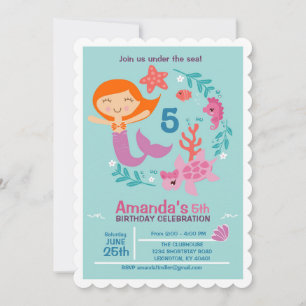 Littel Mermaid Invitation de fête d'anniversaire