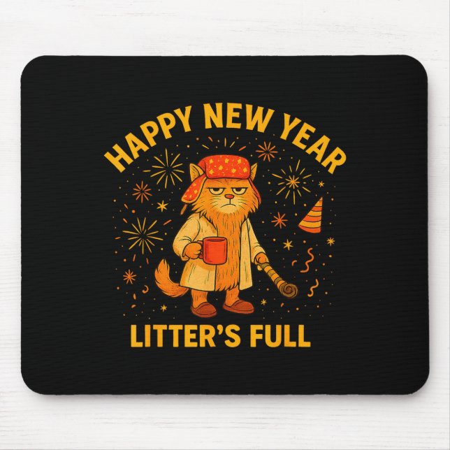 Litter’s Full Funny Cat Lovers Happy New Year  Mousepad (Vorne)