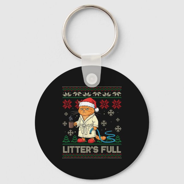 Litter’s Full Funny Cat Lovers Ugly Christmas Swea Schlüsselanhänger (Vorderseite)