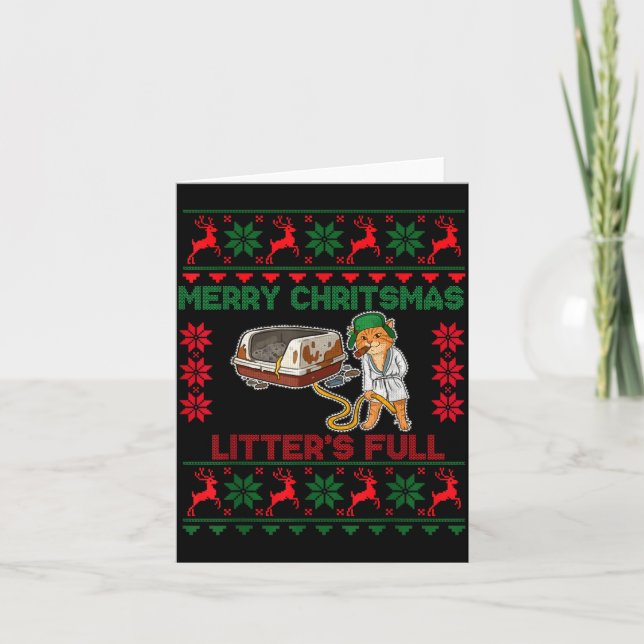 Litter's Full Merry Christmas Funny Cat Lover Ugly Karte (Vorderseite)