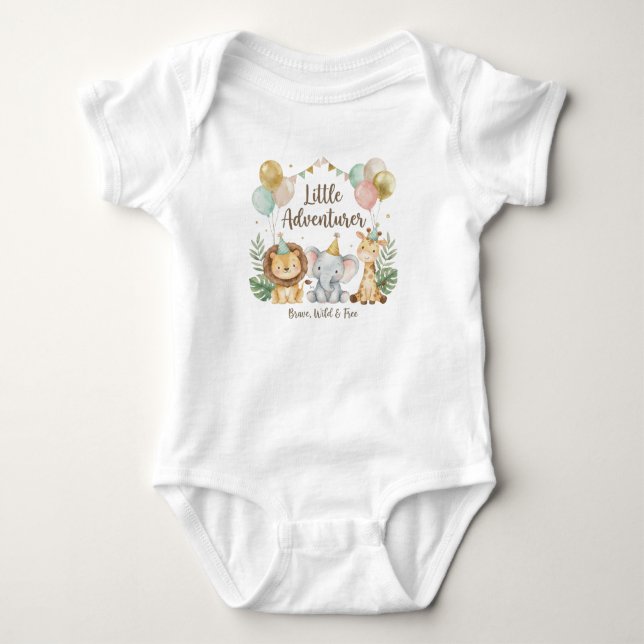 Little Adventurer Baby Bodysuit – Brave, Wild & Fr Baby Strampler (Vorderseite)