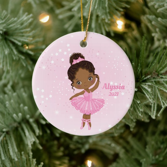 Little African American Ballerina Round Ornament (Baum)