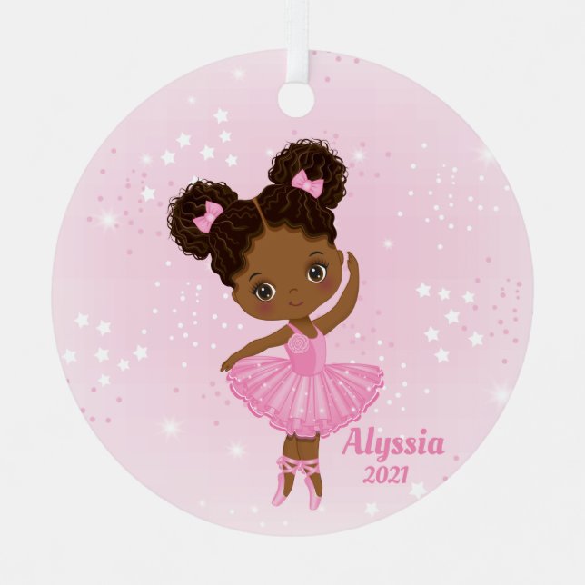 Little African American Ballerina Round Ornament Aus Metall (Vorderseite)