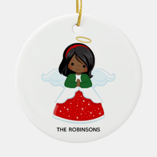Little African American Girl Christmas Angel Keramik Ornament
