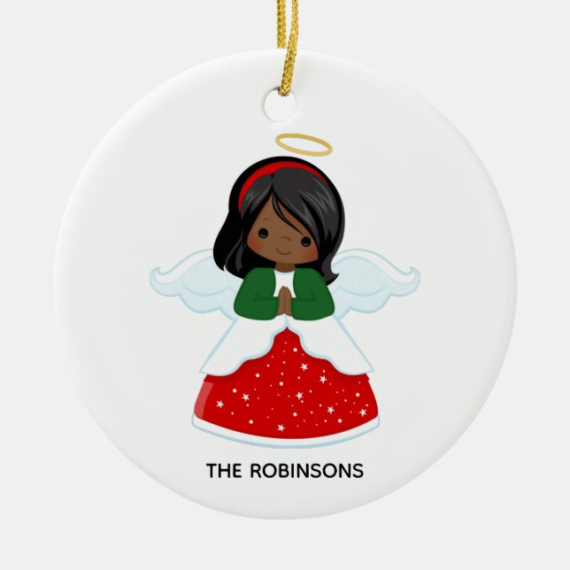 Little African American Girl Christmas Angel Keramik Ornament (Vorne)