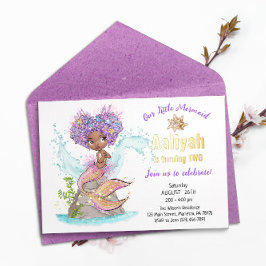 Little Afroamerican Mermaid Birthday Real Foil Inv Folieneinladung