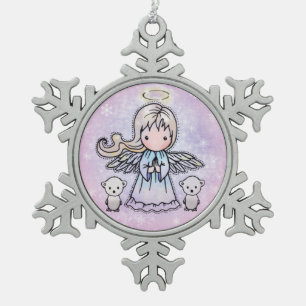 Little Angel and Polar Bears Schneeflocken Zinn-Ornament