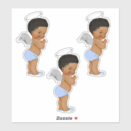 Little Angel Baby Boy Light Blue Silver Wings Halo Aufkleber