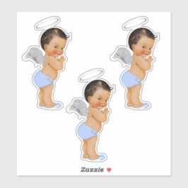 Little Angel Baby Boy Light Blue Silver Wings Halo Aufkleber