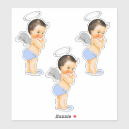 Little Angel Baby Boy Light Blue Silver Wings Halo Aufkleber