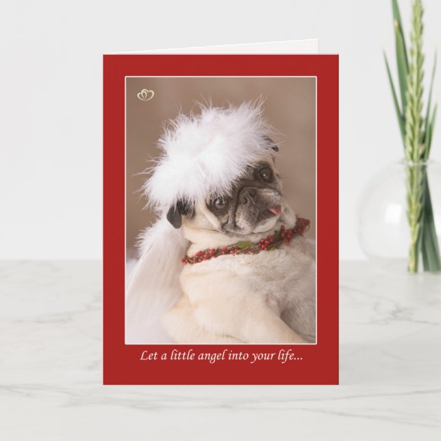 Little Angel Christmas Mops Card Feiertagskarte (Vorderseite)