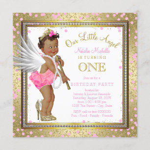 Little Angel Ethnic Girls 1. Geburtstags-Party Einladung