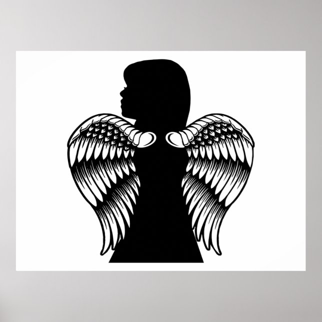 Little Angel Girl Child Silhouette Fantasiekunst Poster (Vorne)