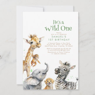 Little Animals Jungle Safari Wild 1 1. Geburtstag Einladung