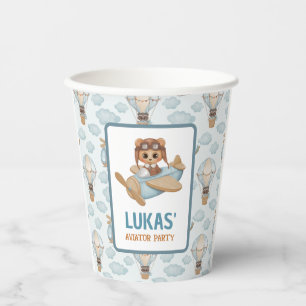 Little Aviator Party Baby Bear Pastel Birthday Pap Pappbecher