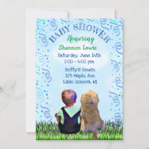Little Baby Boy und seine Dog Baby Dusche Einladun