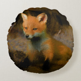 Little Baby Fox Cub Portrait Rundes Kissen