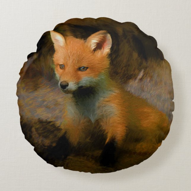 Little Baby Fox Cub Portrait Rundes Kissen (Vorderseite)