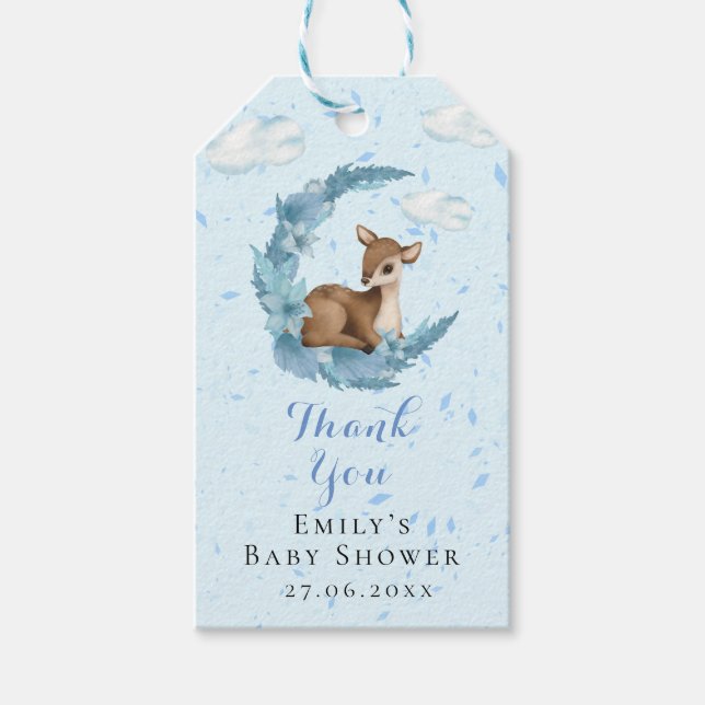 Little Bambi blue Flowers Crescent Moon & Clouds Geschenkanhänger (Vorderseite)