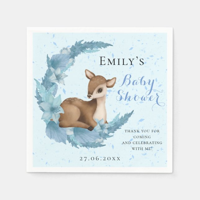 Little Bambi & Halbmond Blume Blue Baby Dusche Serviette (Vorderseite)
