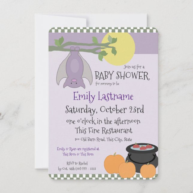 Little Bat Halloween Baby Dusche Einladung (Vorderseite)