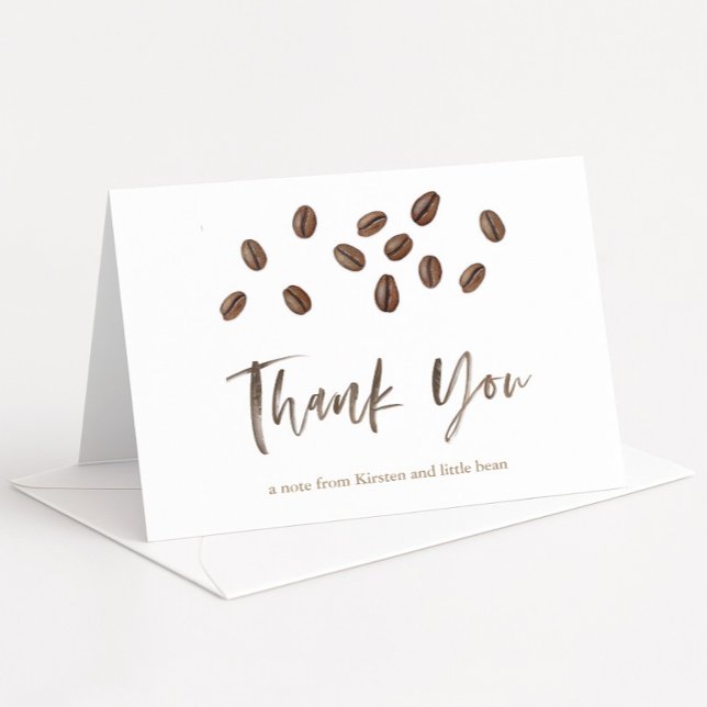 Little Bean Braut Baby Shower mit Kaffeethema Dankeskarte (A minimalist coffee bean thank you card for a love is brewing or baby is brewing theme shower)