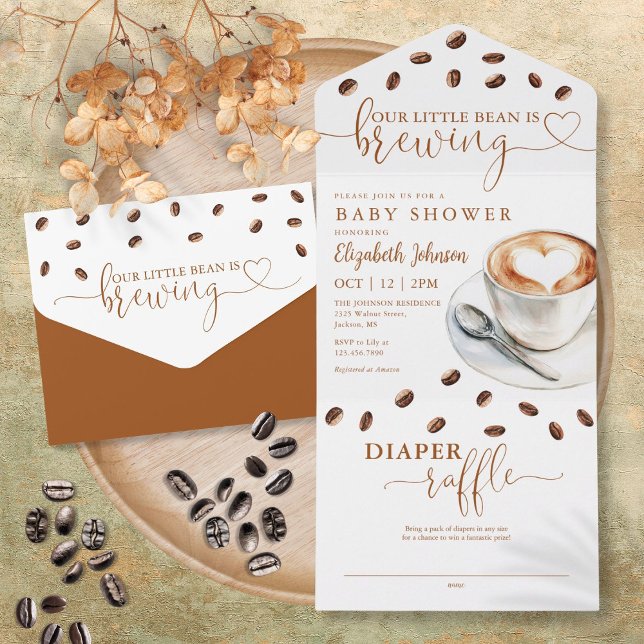 Little Bean Brewing Coffee Baby Shower All In One Einladung (Little Bean Brewing Coffee Baby Shower All In One Invitation)